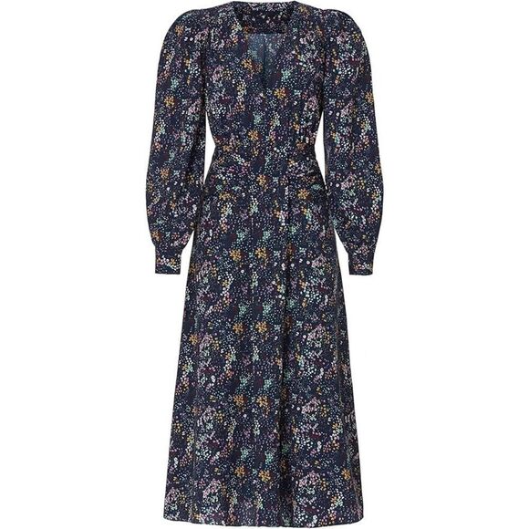 Derek Lam Long Sleeve V-Neck Blue Floral Midi Dress Size 40 US 4 - Picture 3 of 11